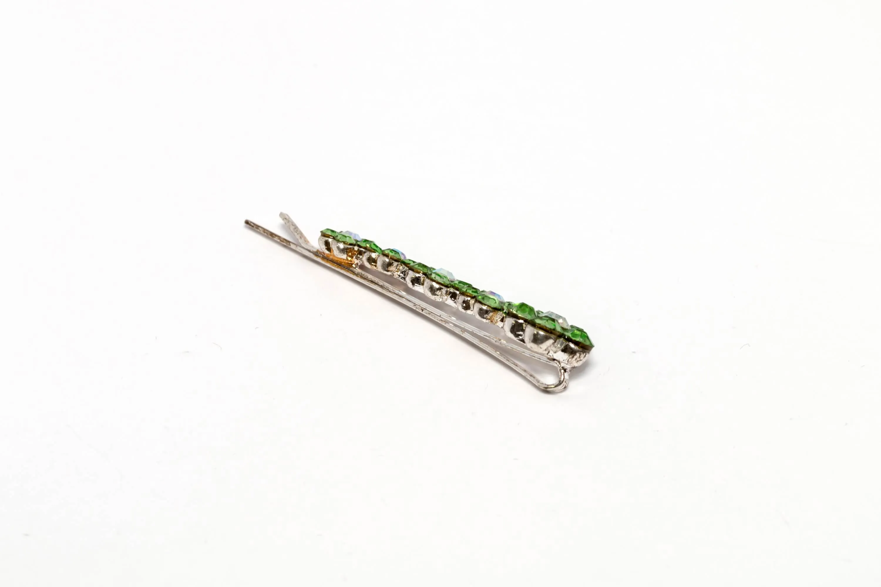 Flowered Green Diamante Hair Pin