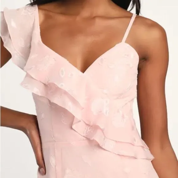 Forever Blush Pink Floral Jacquard Ruffled Maxi Dress