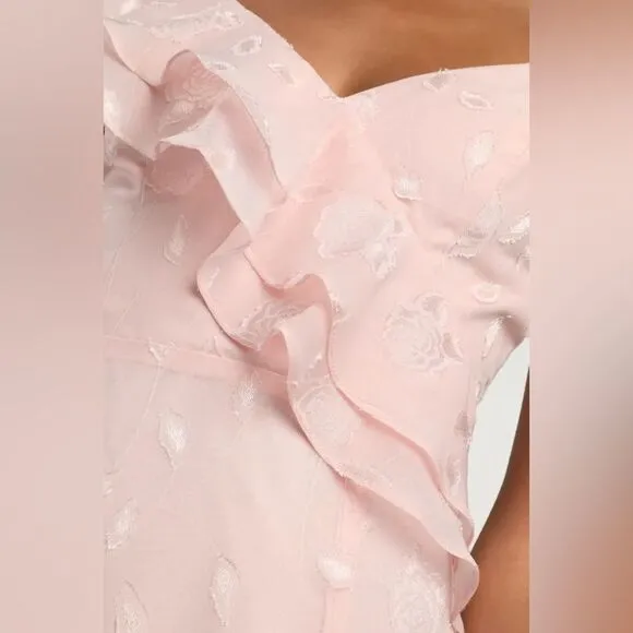 Forever Blush Pink Floral Jacquard Ruffled Maxi Dress