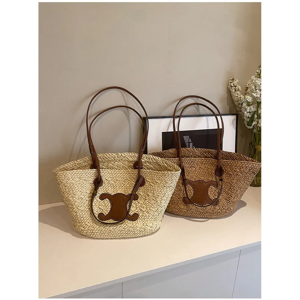 French Daily Cutting-edge features Size Tote for Handwoven Straw &amp; Style Women Huge price cut Use | for Woven – 40x50cm Beach with Bag 25cm Medium Strap