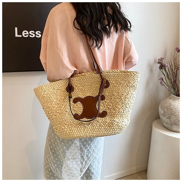 French Daily Cutting-edge features Size Tote for Handwoven Straw &amp; Style Women Huge price cut Use | for Woven – 40x50cm Beach with Bag 25cm Medium Strap