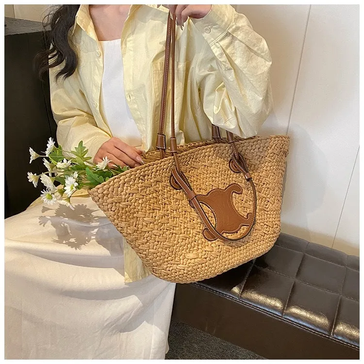 French Daily Cutting-edge features Size Tote for Handwoven Straw &amp; Style Women Huge price cut Use | for Woven – 40x50cm Beach with Bag 25cm Medium Strap