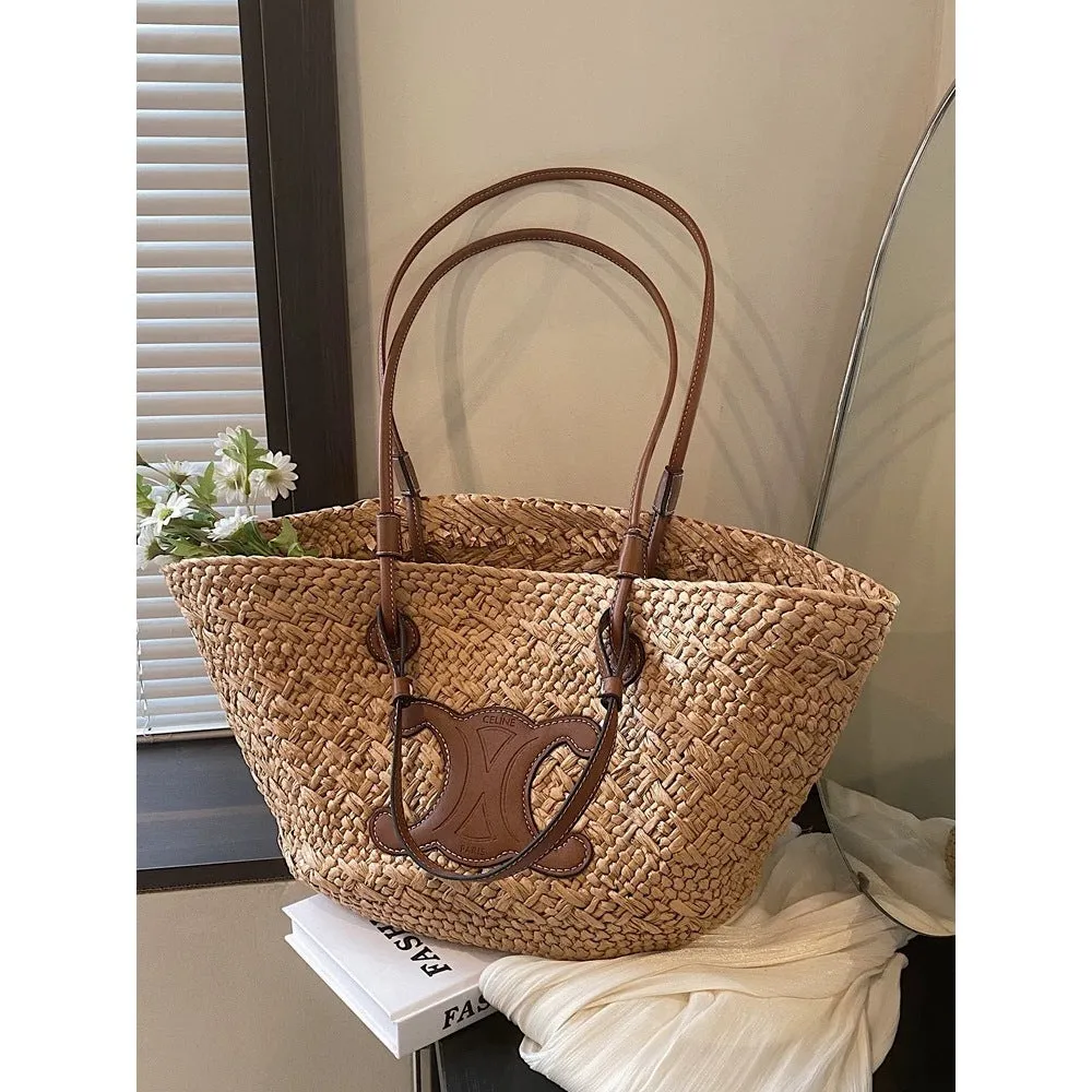 French Daily Cutting-edge features Size Tote for Handwoven Straw &amp; Style Women Huge price cut Use | for Woven – 40x50cm Beach with Bag 25cm Medium Strap
