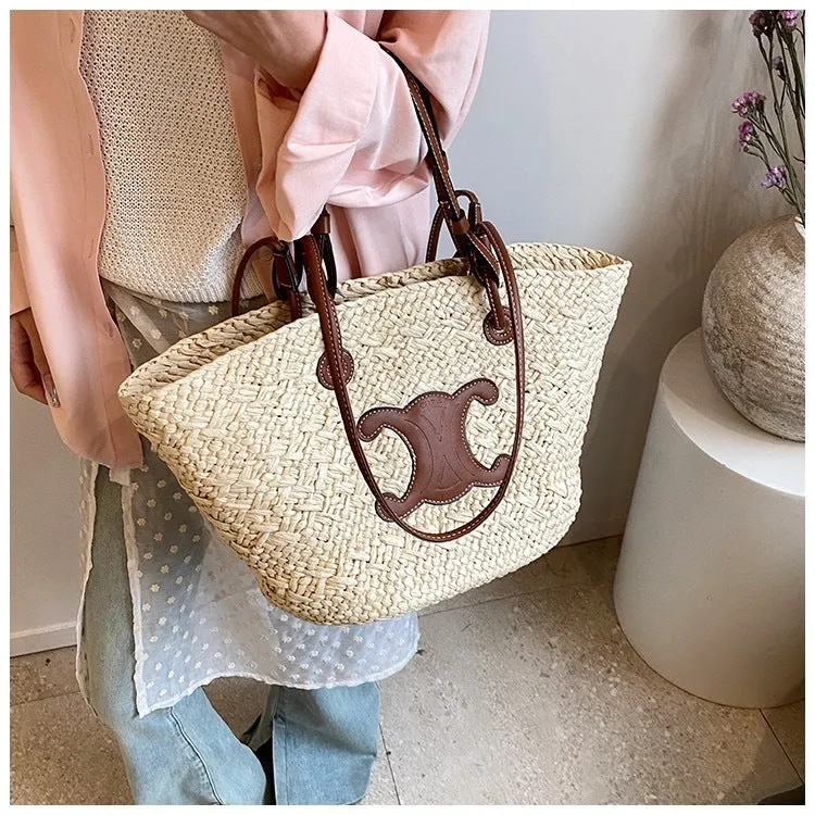 French Daily Cutting-edge features Size Tote for Handwoven Straw &amp; Style Women Huge price cut Use | for Woven – 40x50cm Beach with Bag 25cm Medium Strap