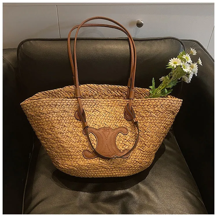French Daily Cutting-edge features Size Tote for Handwoven Straw &amp; Style Women Huge price cut Use | for Woven – 40x50cm Beach with Bag 25cm Medium Strap