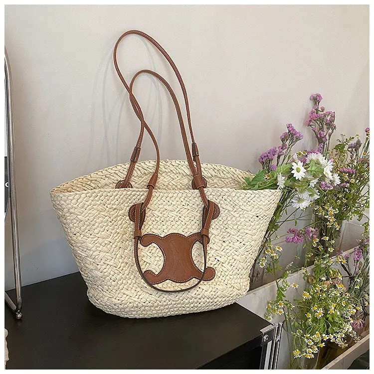 French Daily Cutting-edge features Size Tote for Handwoven Straw &amp; Style Women Huge price cut Use | for Woven – 40x50cm Beach with Bag 25cm Medium Strap