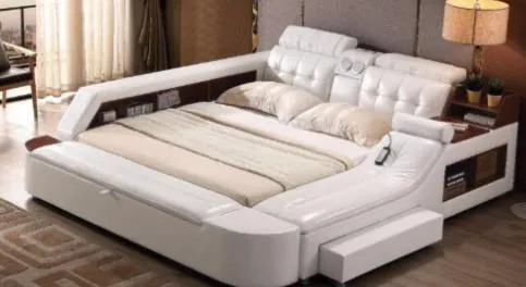 Genuine Leather with Massage Pad, Speakers, Storage Space and Pop-out Desk