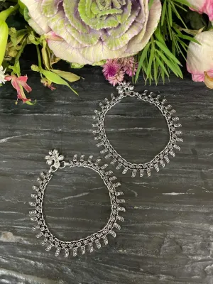 German Oxidised Silver Anklets Ethnic Floral/Leaf Design Payal Silver Plating Ghungroo Foot Jewellery