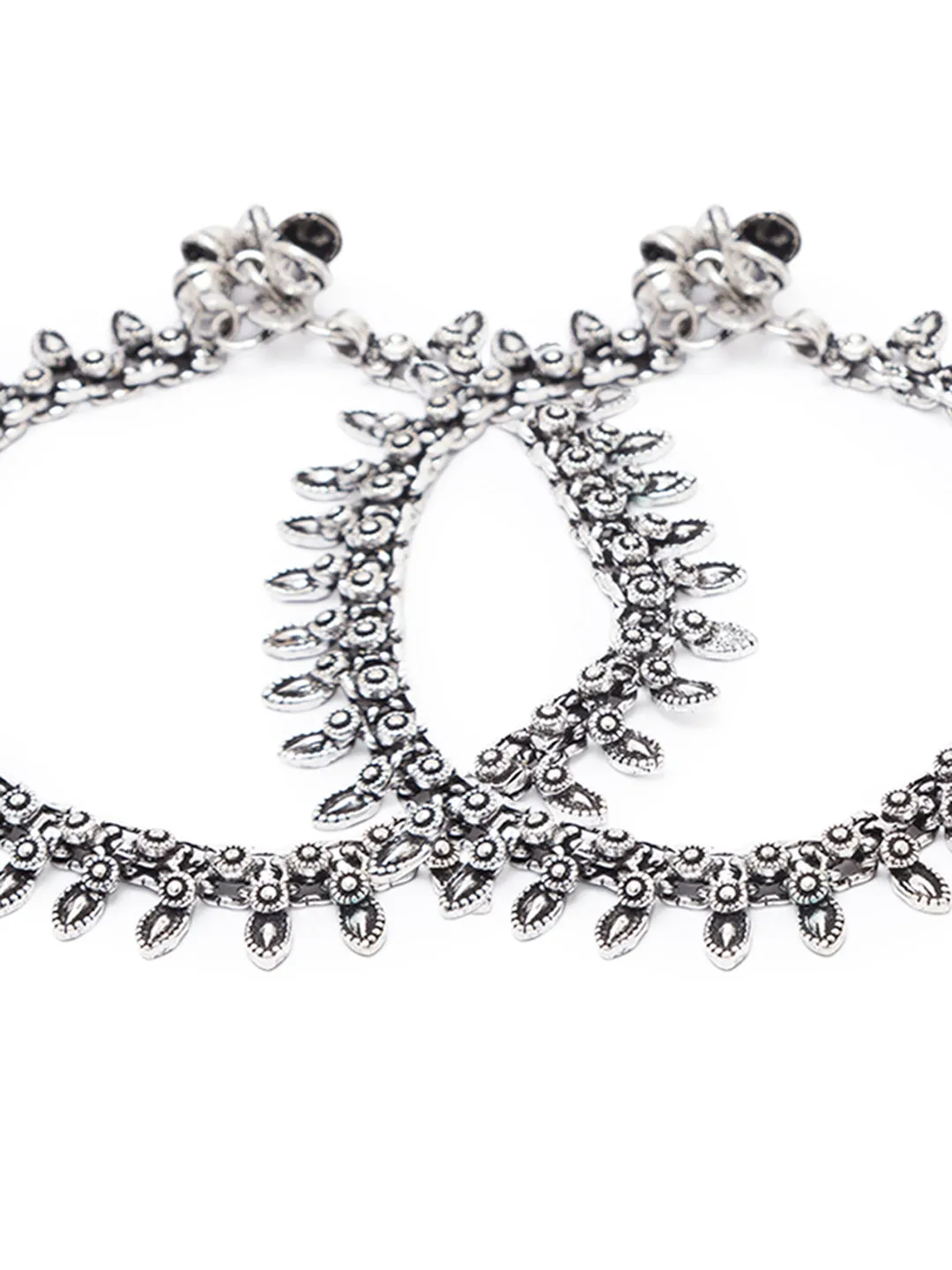 German Oxidised Silver Anklets Floral/Drop Leaf Design Payal Silver Plating Ghungroo Foot Jewellery