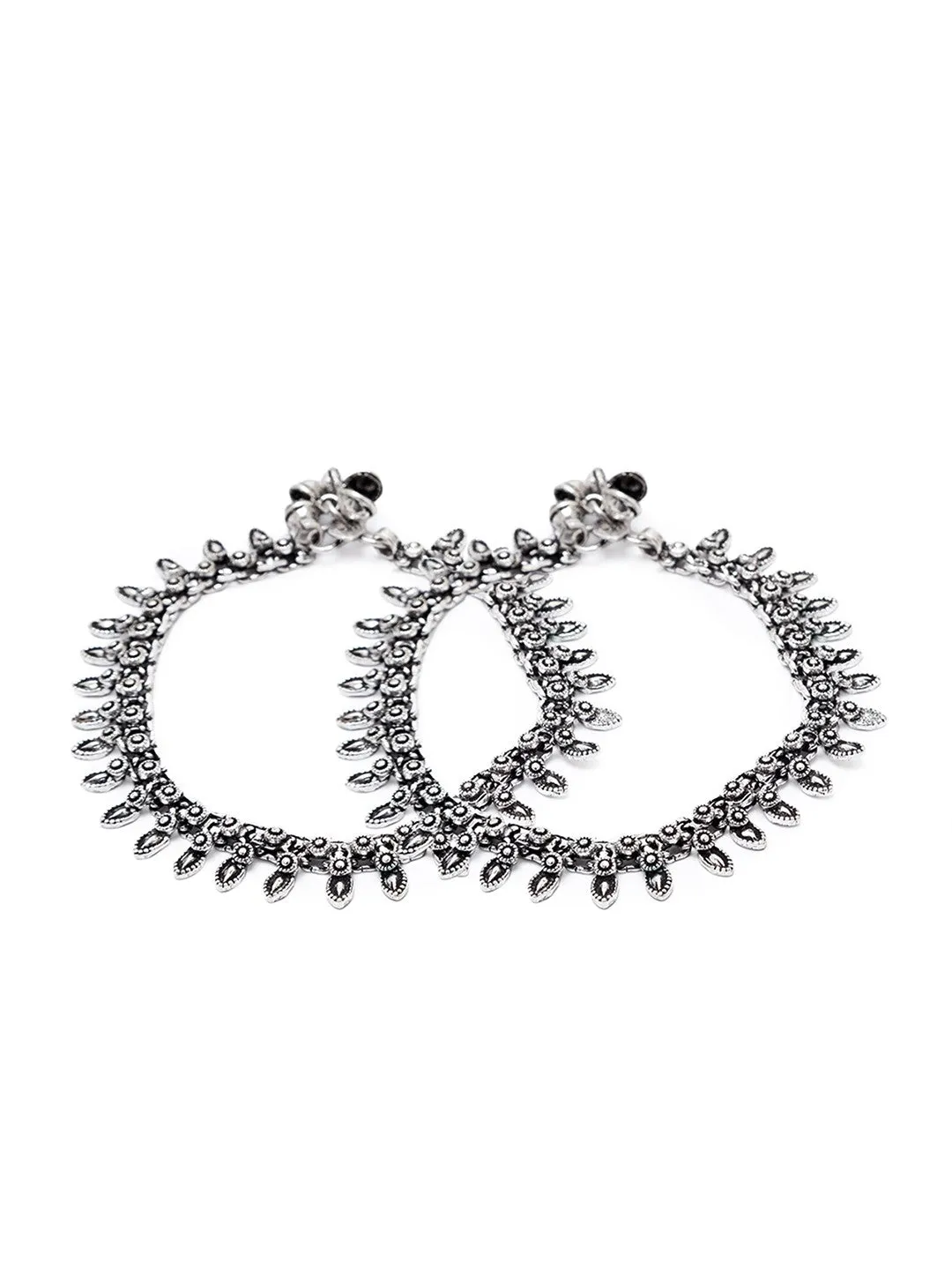 German Oxidised Silver Anklets Floral/Drop Leaf Design Payal Silver Plating Ghungroo Foot Jewellery