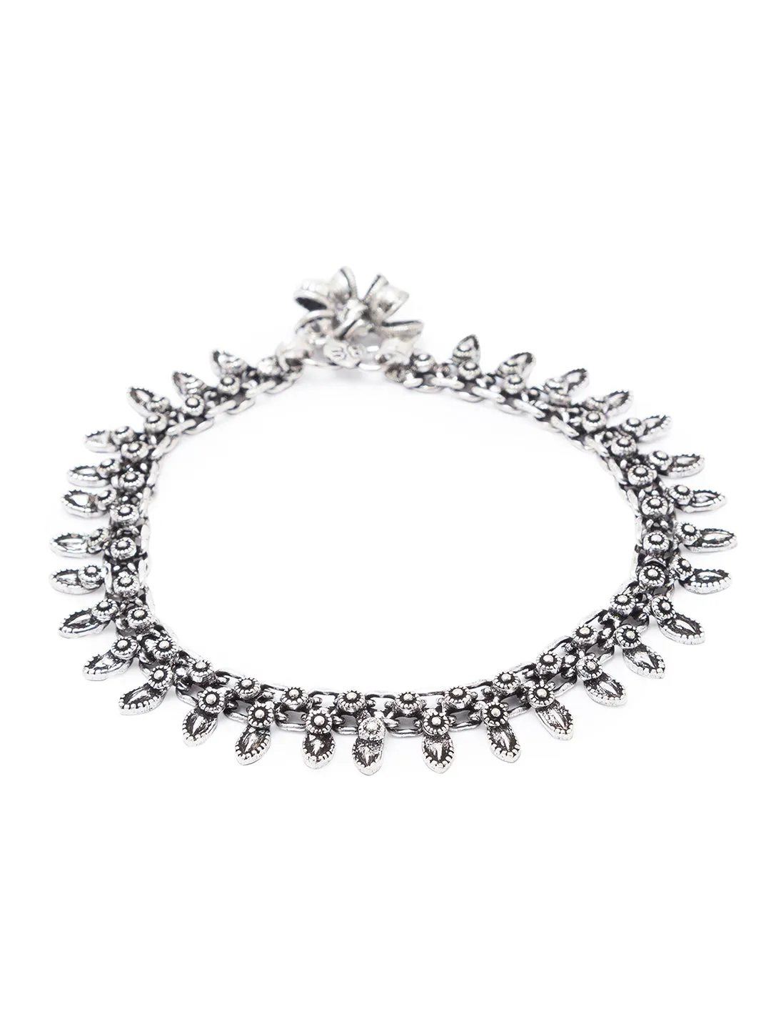 German Oxidised Silver Anklets Floral/Drop Leaf Design Payal Silver Plating Ghungroo Foot Jewellery