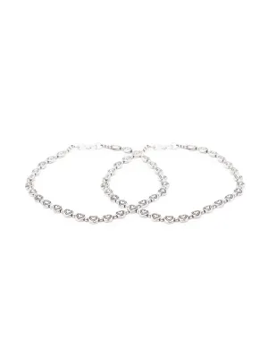 German Oxidised Silver Anklets Heart Shape Design Engraved Coins Payal Silver Plating Foot Jewellery
