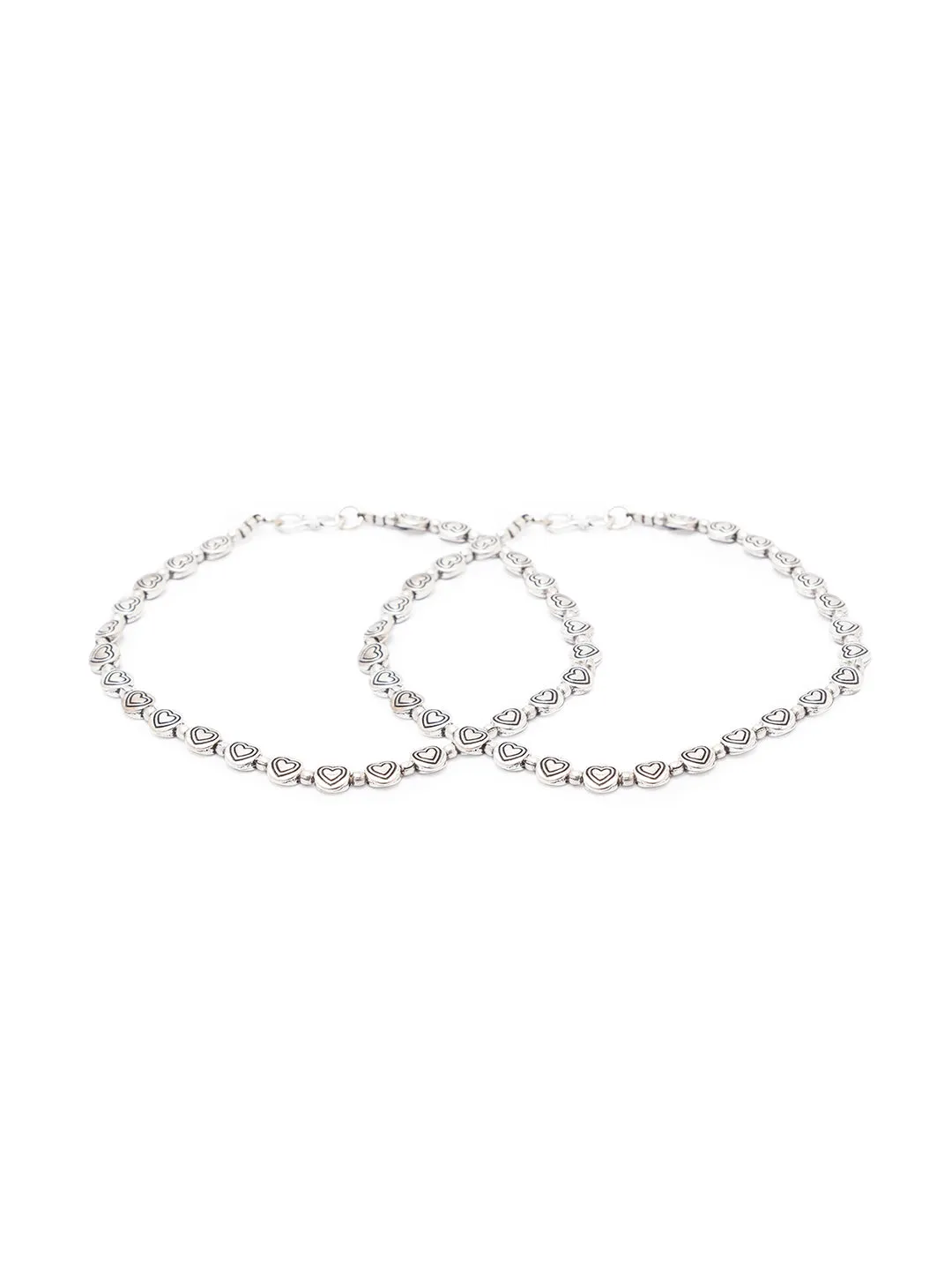 German Oxidised Silver Anklets Heart Shape Design Engraved Coins Payal Silver Plating Foot Jewellery