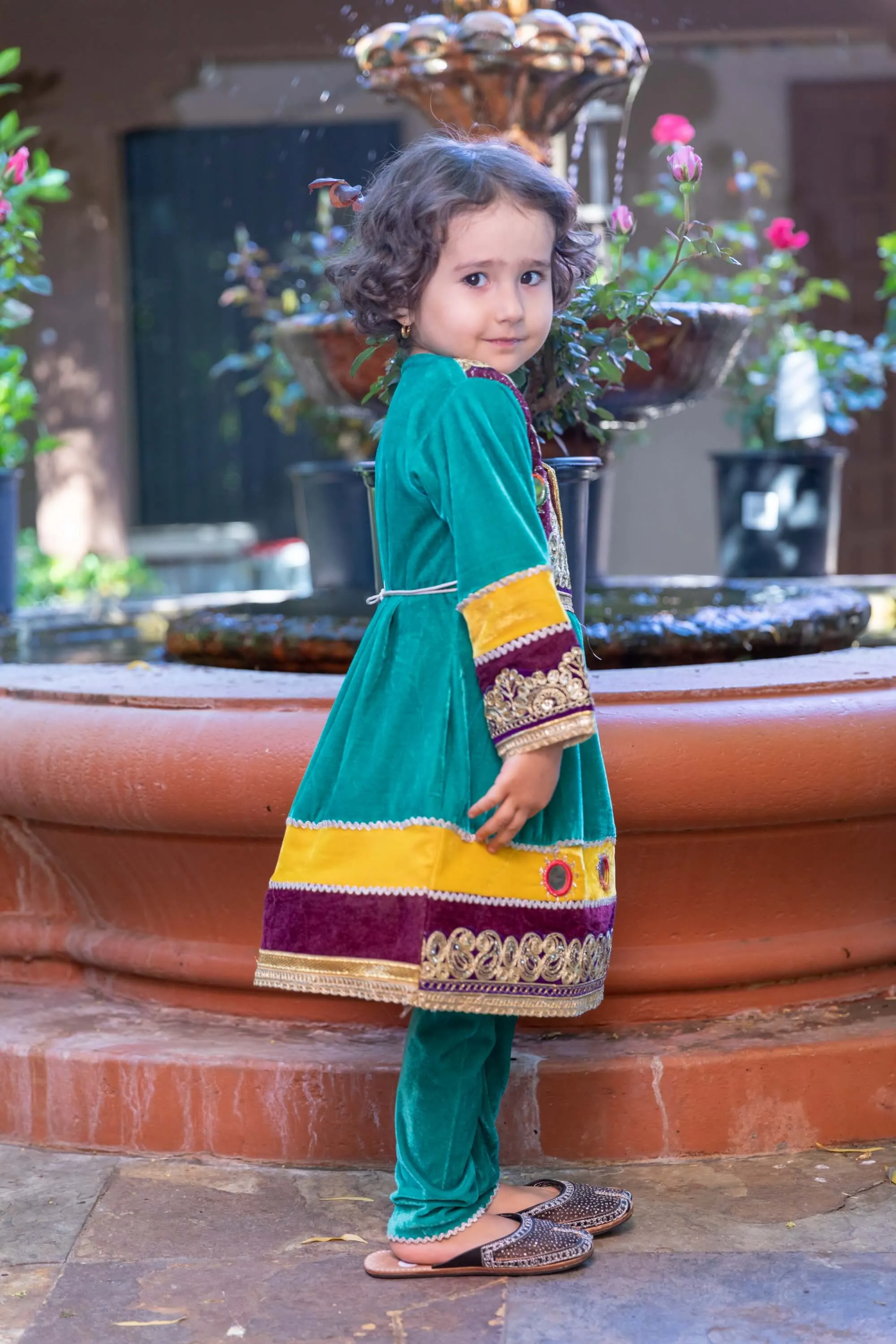 Girls Afghan Velvet Dress-Frock