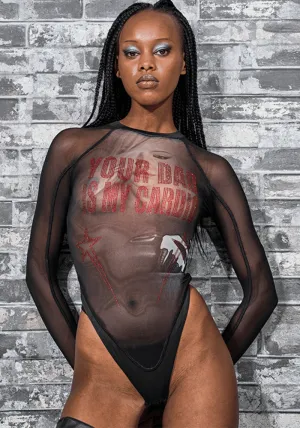 Glamorous Allure Beaded Mesh See-Through Long Sleeve Bodysuit