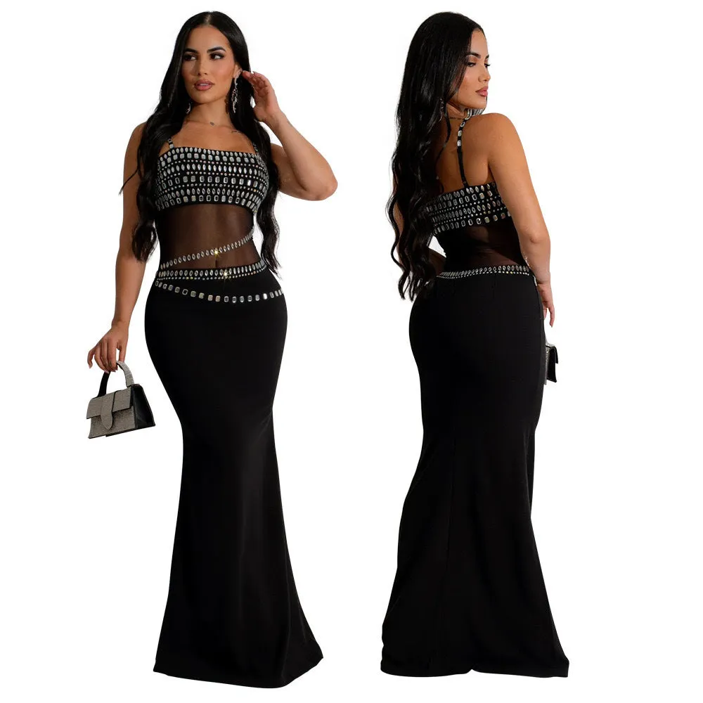 Glamorous Beaded Mesh Cutout Evening Gown for Luxe Elegance