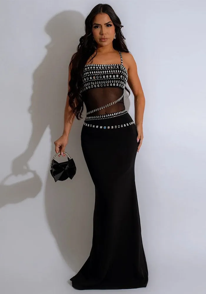 Glamorous Beaded Mesh Cutout Evening Gown for Luxe Elegance