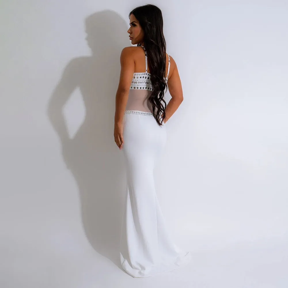 Glamorous Beaded Mesh Cutout Evening Gown for Luxe Elegance
