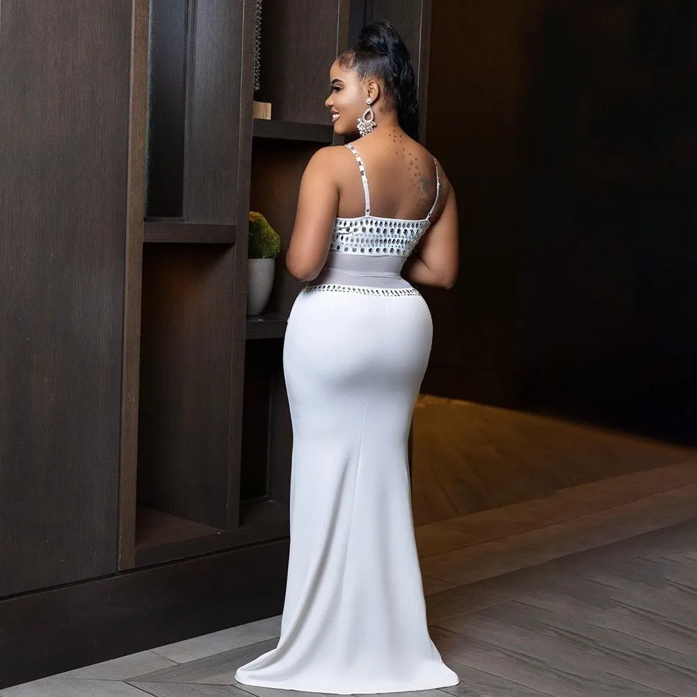 Glamorous Beaded Mesh Cutout Evening Gown for Luxe Elegance