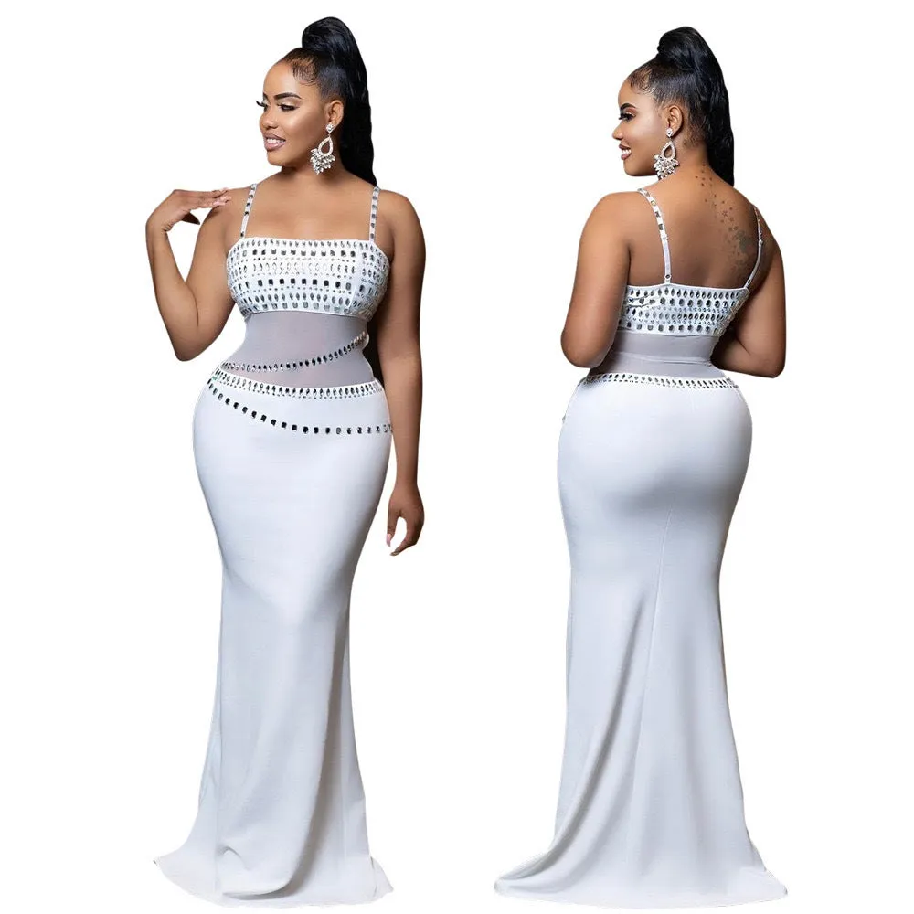 Glamorous Beaded Mesh Cutout Evening Gown for Luxe Elegance