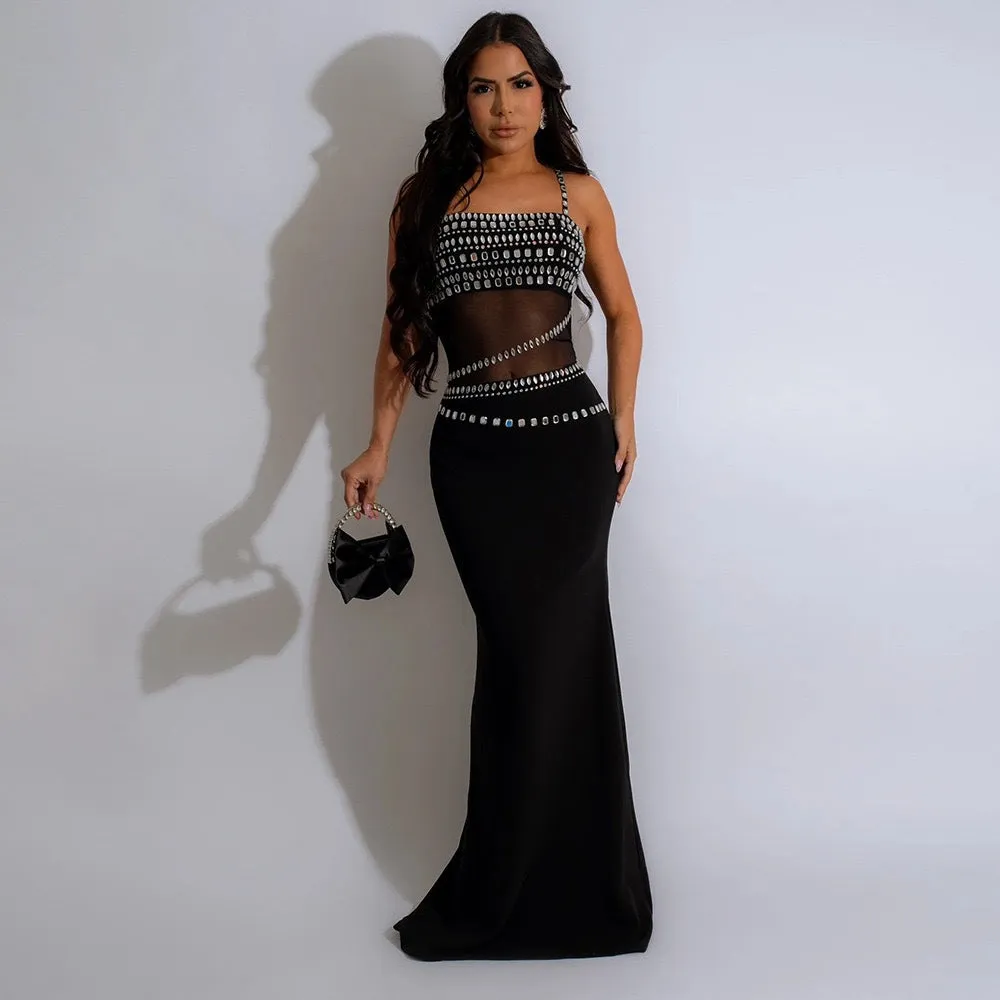 Glamorous Beaded Mesh Cutout Evening Gown for Luxe Elegance