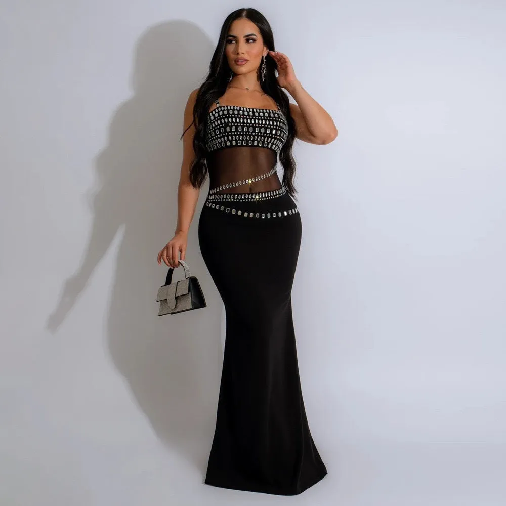 Glamorous Beaded Mesh Cutout Evening Gown for Luxe Elegance