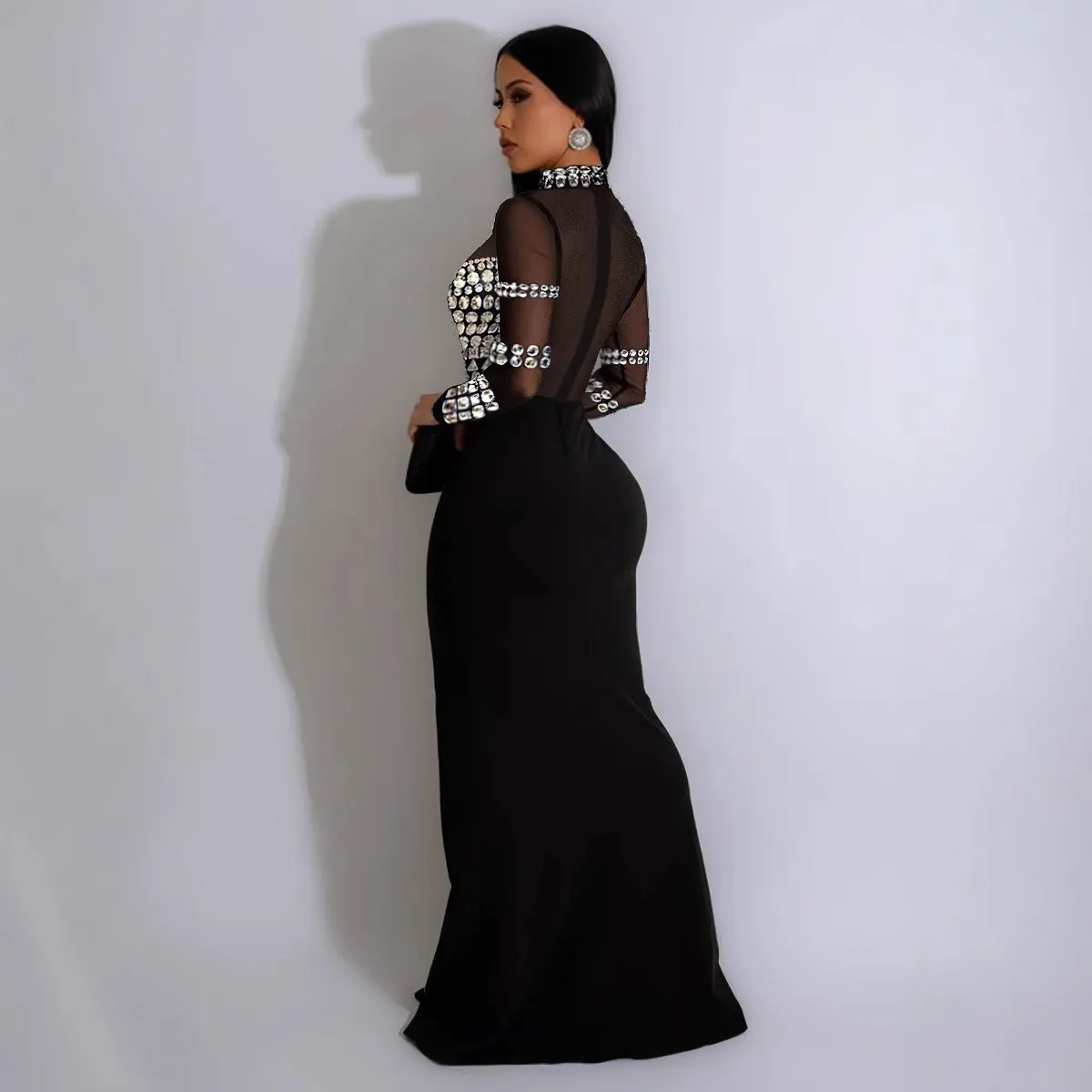 Glamorous Beaded Sheer Panel High-Slit Evening Gown for Red Carpet Elegance