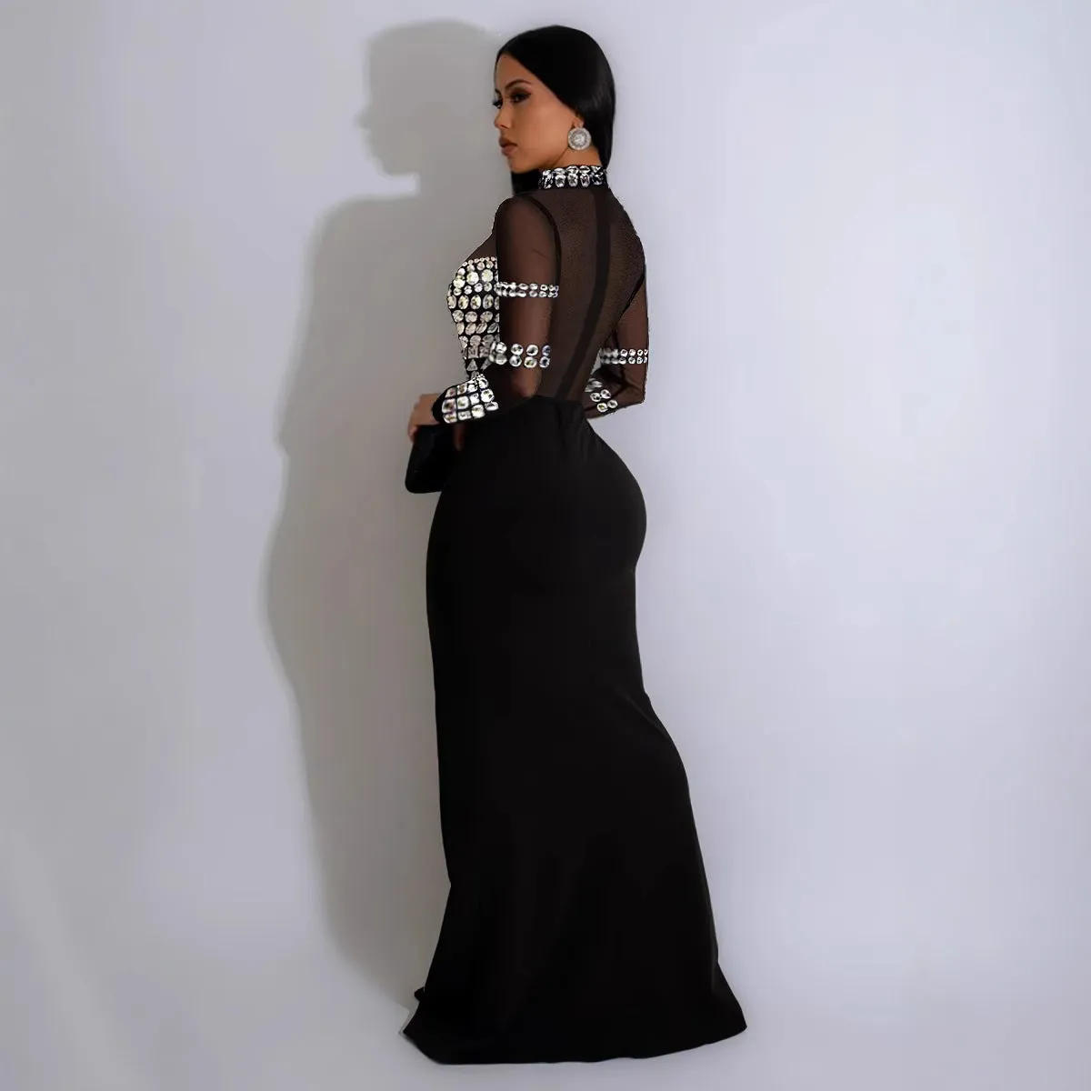 Glamorous Beaded Sheer Panel High-Slit Evening Gown for Red Carpet Elegance