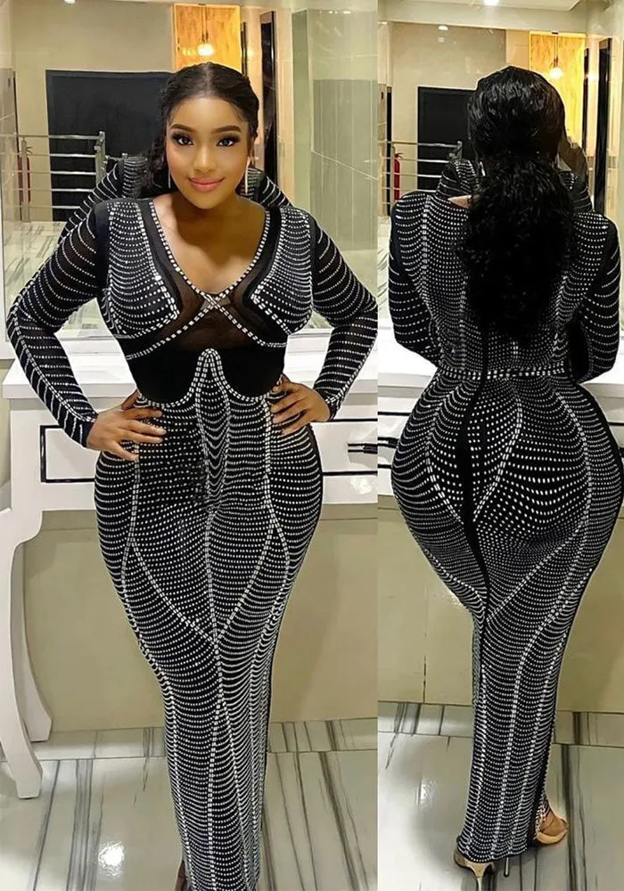 Glamorous Beaded V-Neck Bodycon Dress for Unforgettable Nights Out