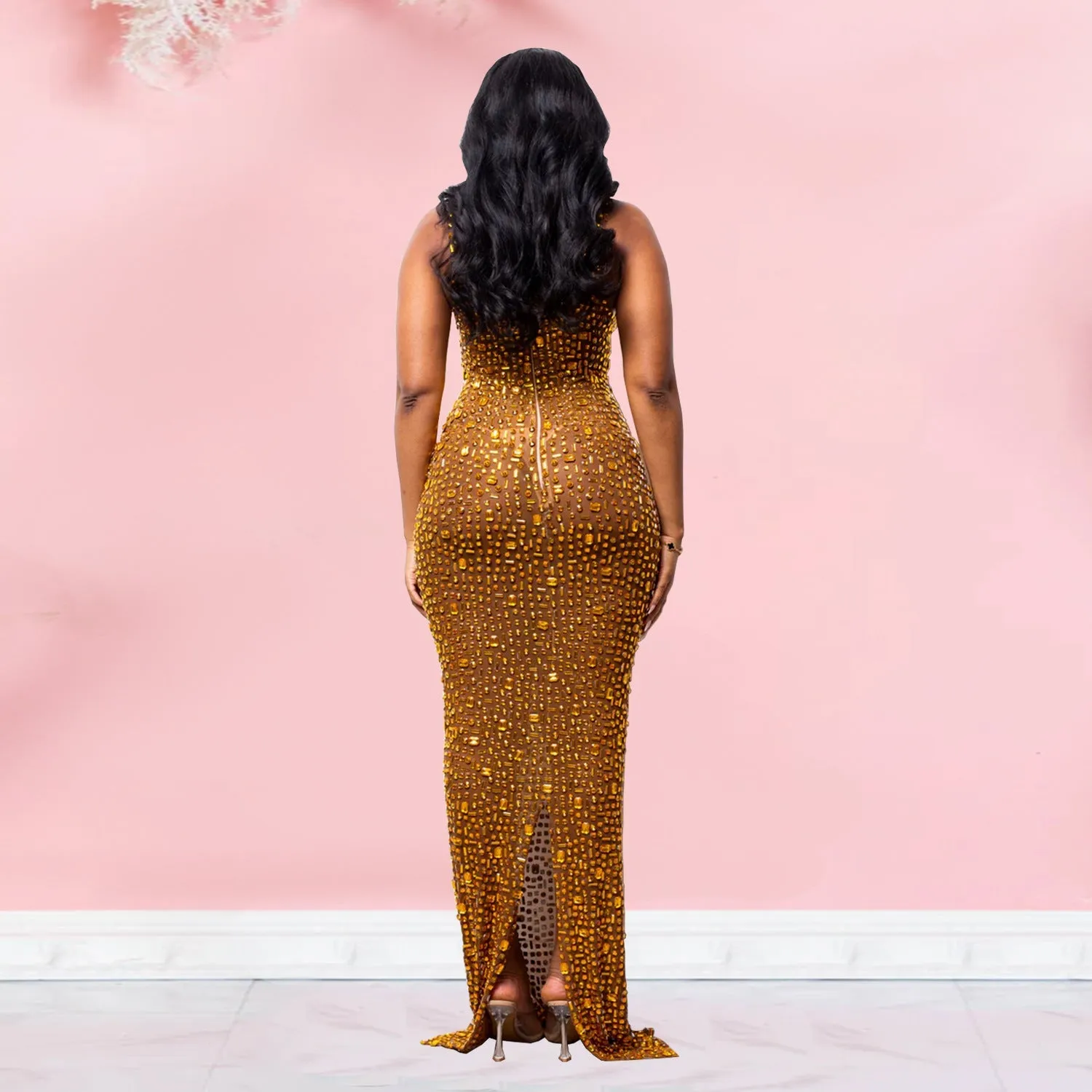 Glamorous Mesh Beaded See-Through Dress for Bold Evening Elegance