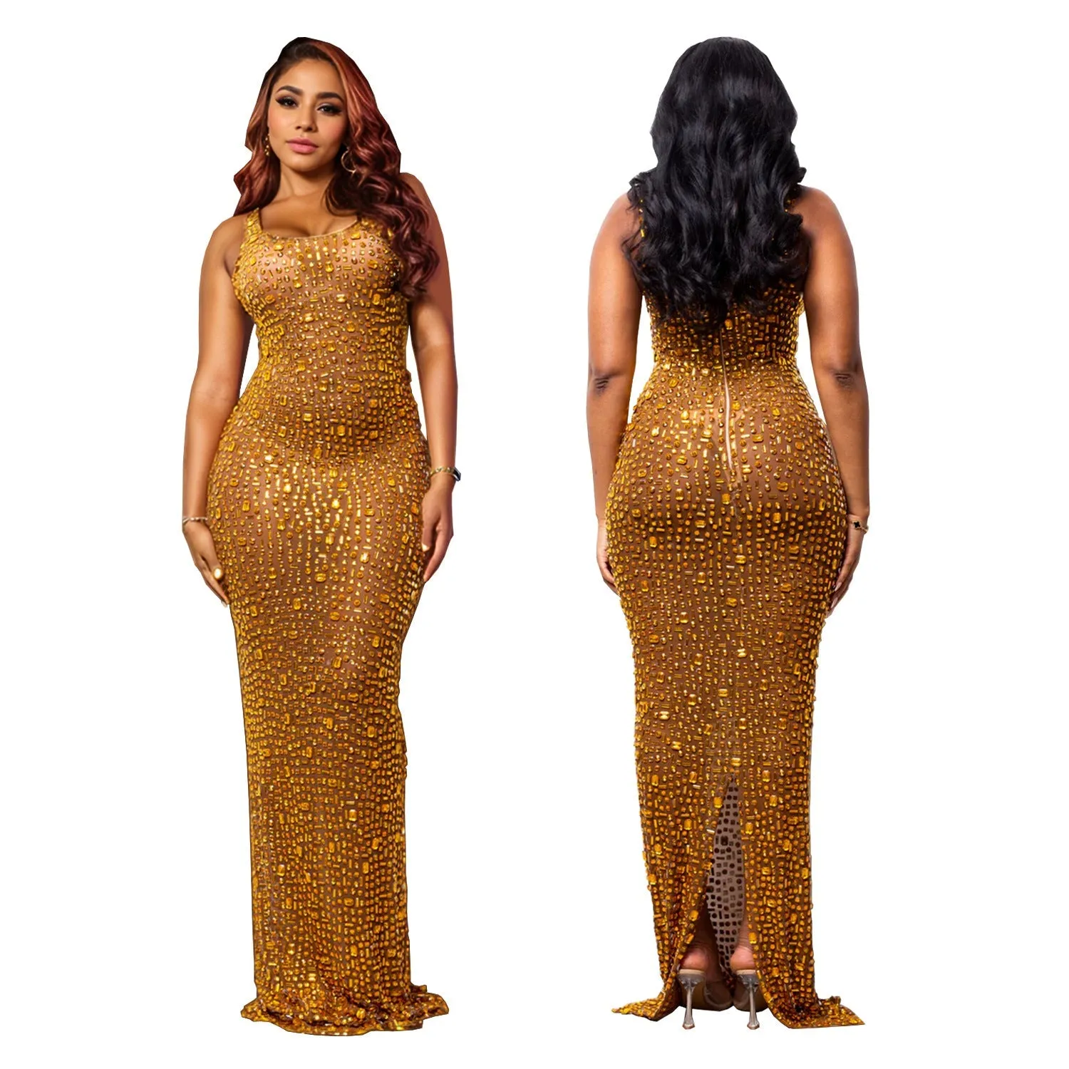 Glamorous Mesh Beaded See-Through Dress for Bold Evening Elegance