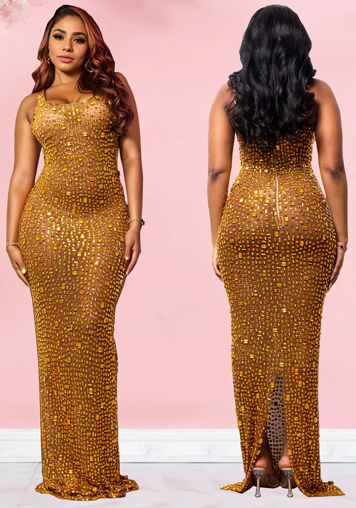 Glamorous Mesh Beaded See-Through Dress for Bold Evening Elegance