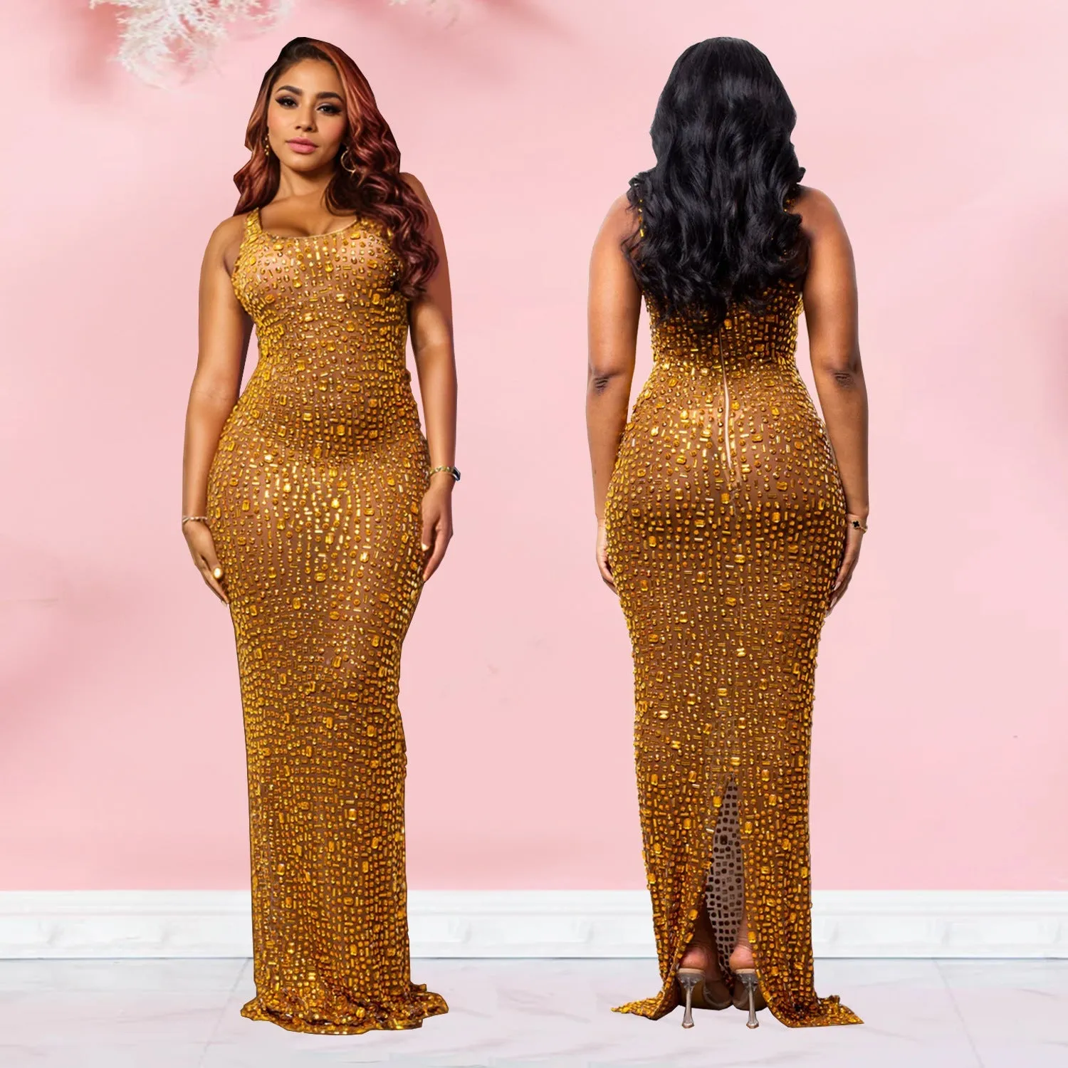 Glamorous Mesh Beaded See-Through Dress for Bold Evening Elegance