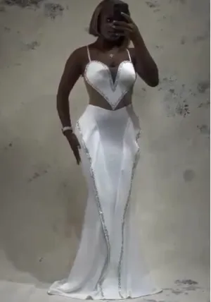 Glamorous Radiance Beaded Mesh Backless Suspender Bodycon Dress