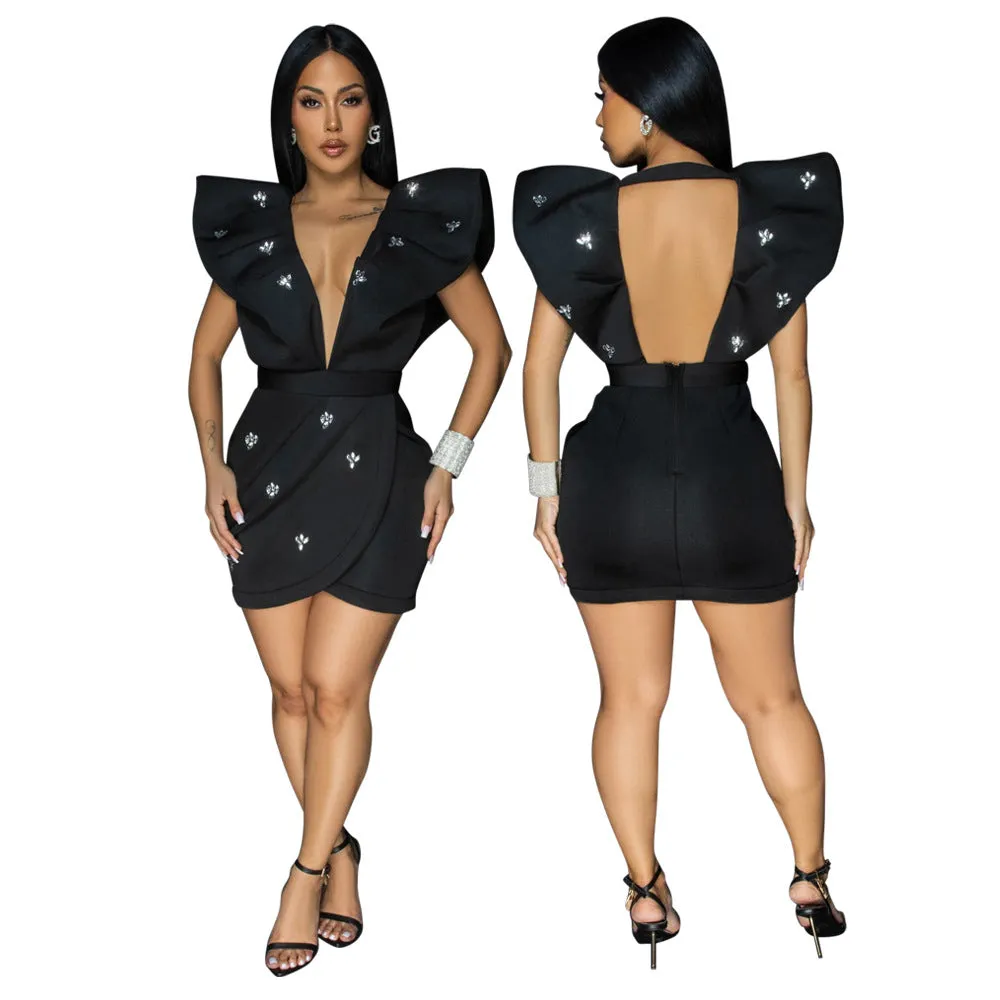 Glamorous V-Neck Beaded Bodycon Dress for Show-Stopping Party Looks
