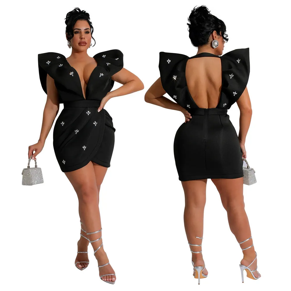 Glamorous V-Neck Beaded Bodycon Dress for Show-Stopping Party Looks