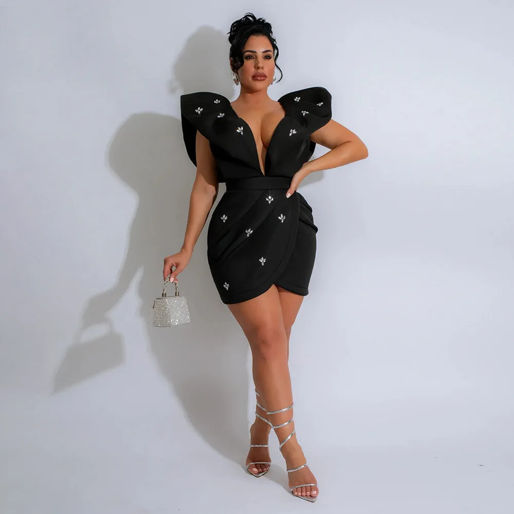 Glamorous V-Neck Beaded Bodycon Dress for Show-Stopping Party Looks