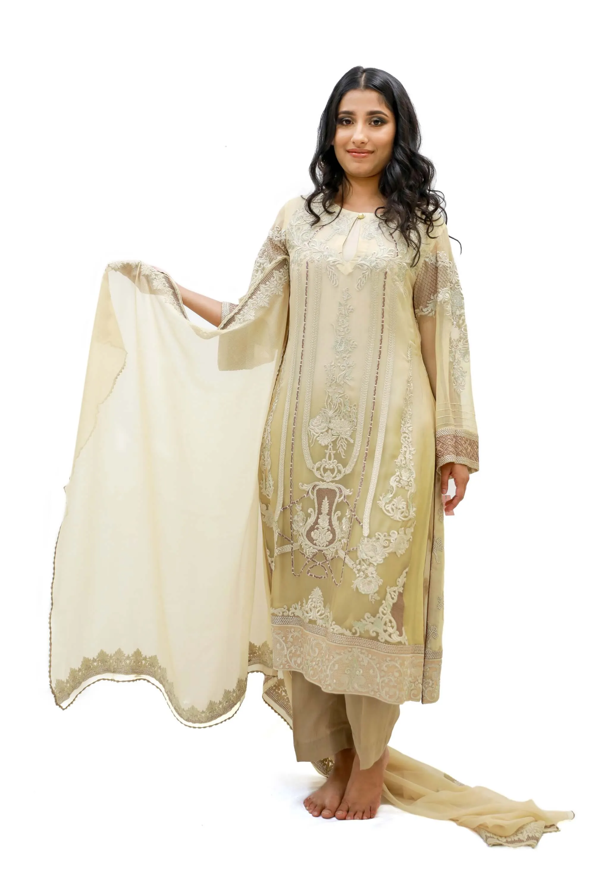 Gold & Beige Salwar Kameez -  Sobia Nazir Silk Collection