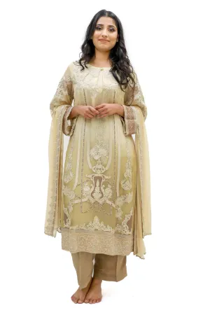 Gold & Beige Salwar Kameez -  Sobia Nazir Silk Collection