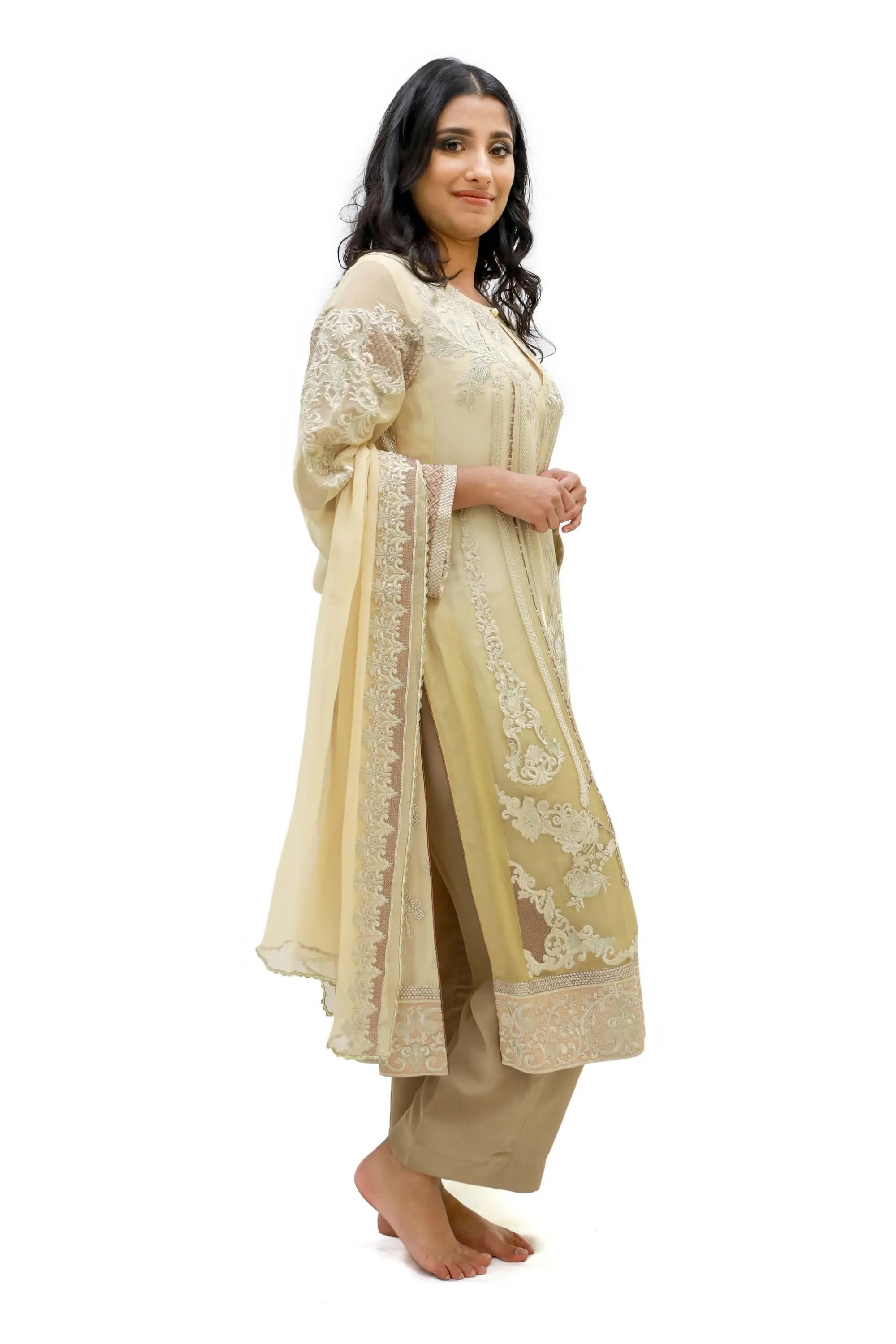 Gold & Beige Salwar Kameez -  Sobia Nazir Silk Collection