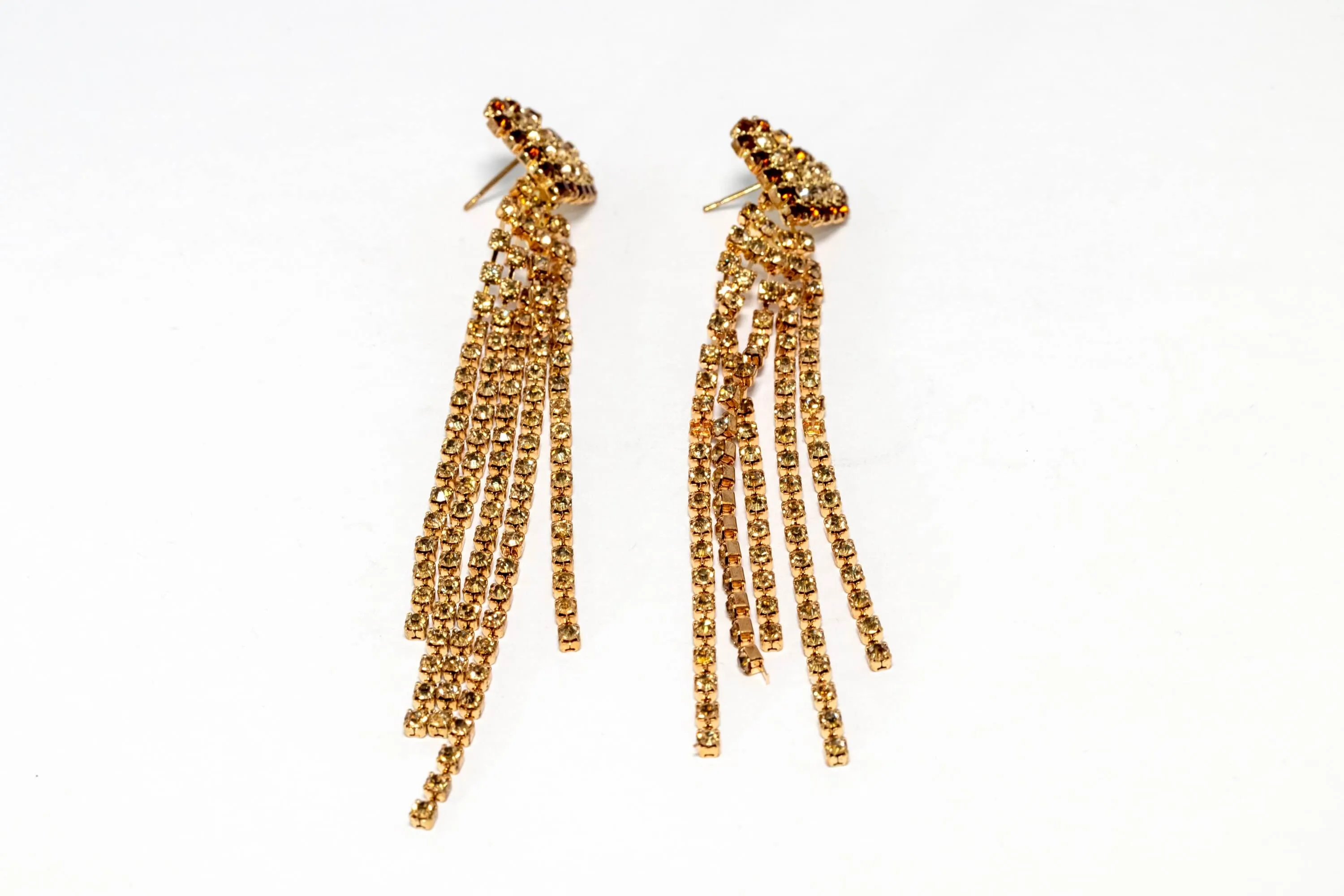Gold and Brown Dangling Diamante Earrings