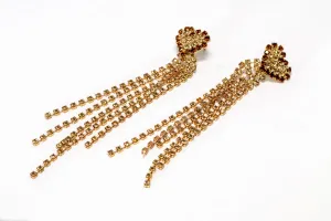 Gold and Brown Dangling Diamante Earrings