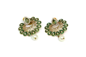 Gold Dangle Earrings With Green Accents
