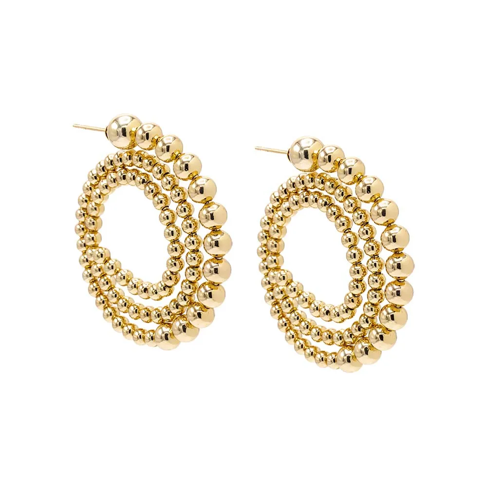Gold Filled Solid Multi Beaded Ball Looped Stud Earring
