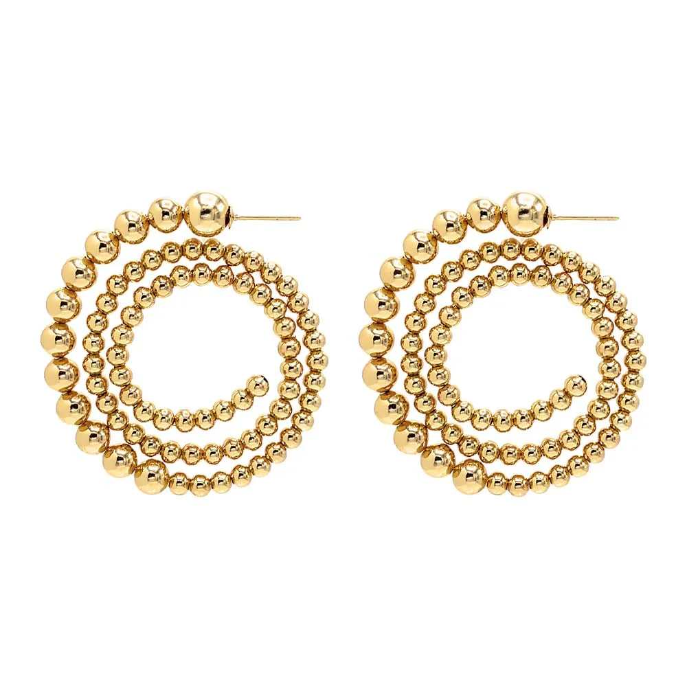 Gold Filled Solid Multi Beaded Ball Looped Stud Earring