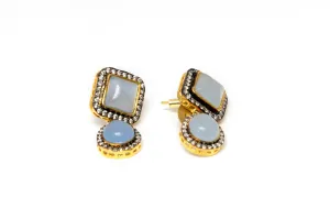 Golden Dangle Earrings with Precious Blue Stones