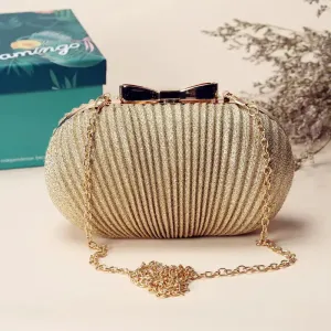 Golden Evening Clutch Women Bags Wedding Shiny Handbags bridal clutches Metal Bow Clutches Chain Shoulder Bag