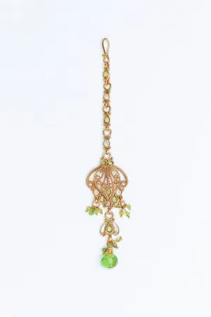 Golden Forehead Jewelry with Green Stones
