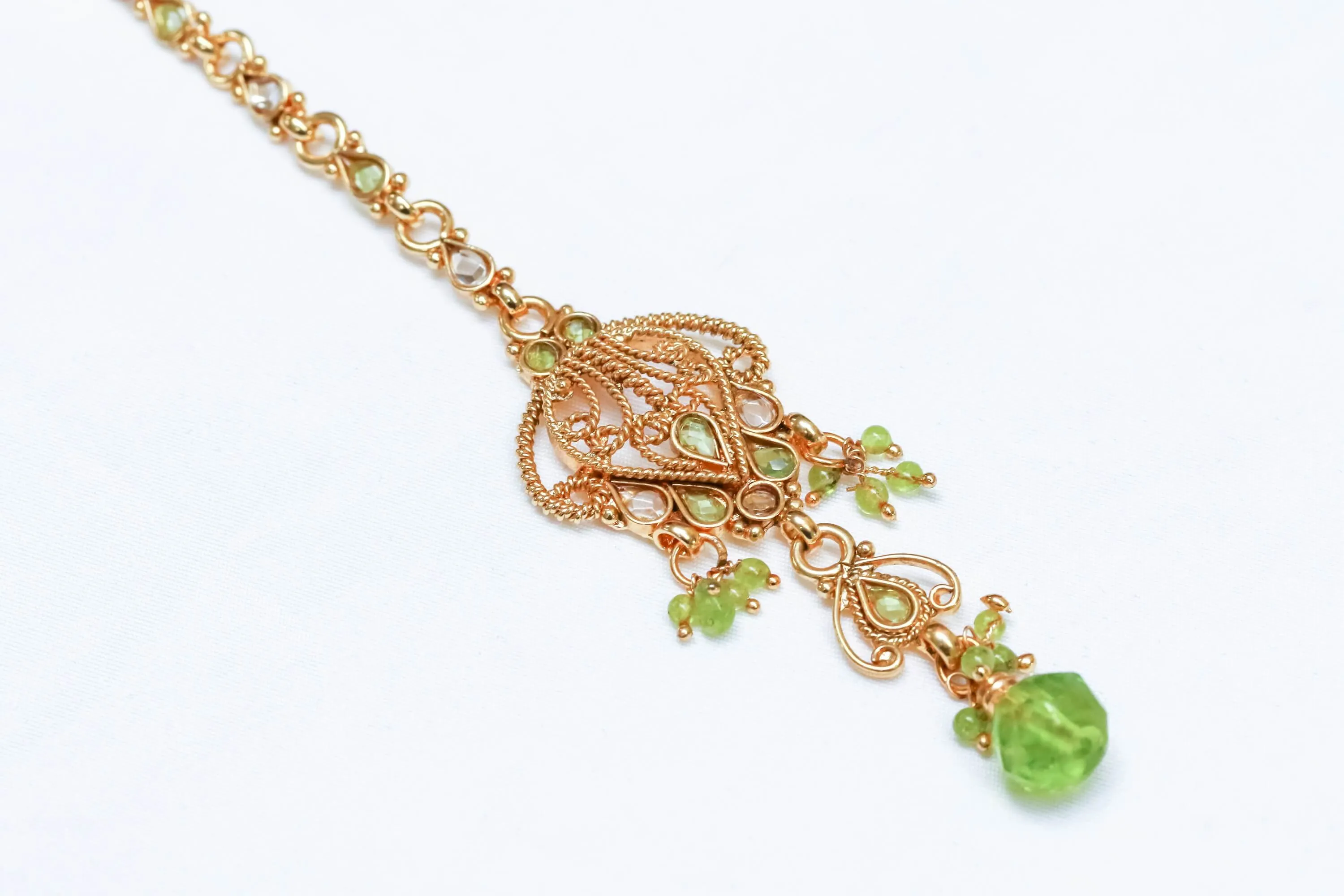 Golden Forehead Jewelry with Green Stones