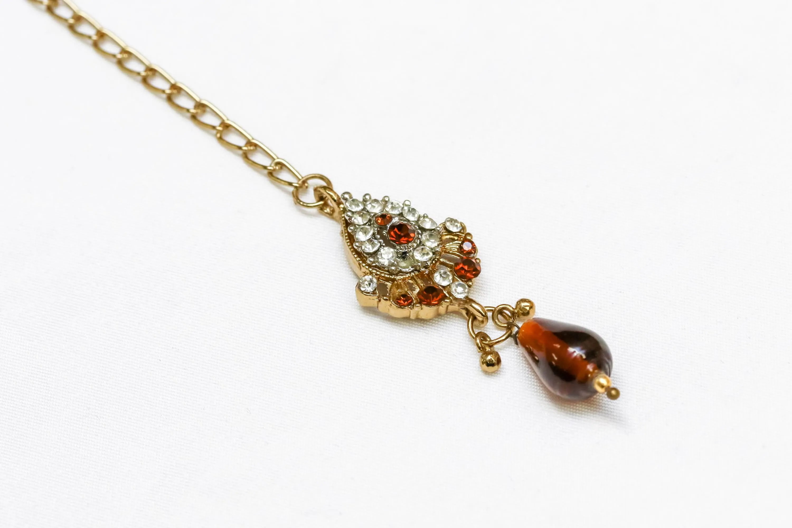 Golden Forehead Jewelry with Orange Center Stone